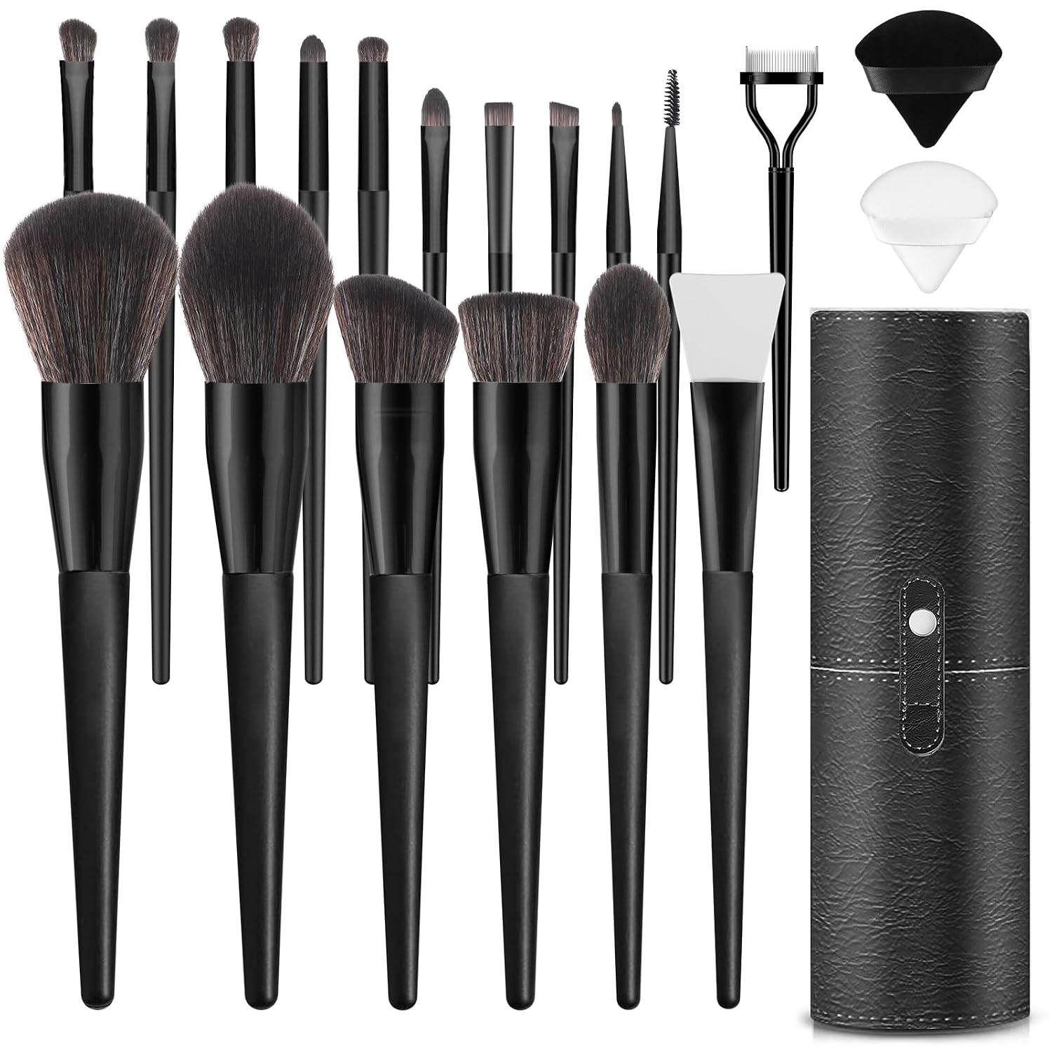 Makeup Brushes With Case 20PCs Professional Makeup Brush Set, Foundation Powder Eyeshadow Brush Set Eyebrow Concealer Contour Travel Brushes Kit with Holder & 2 Powder Puff-White